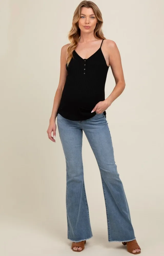 Blue Fringe Hem Flare Leg Maternity Jeans