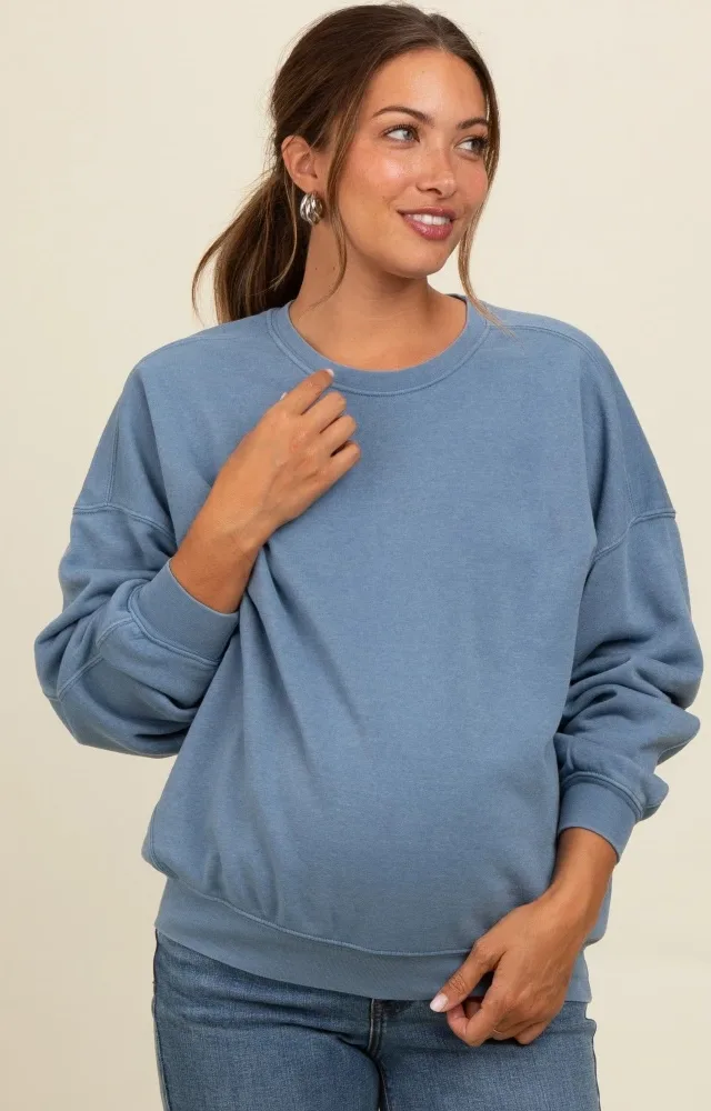 Blue Heather Crewneck Maternity Sweatshirt