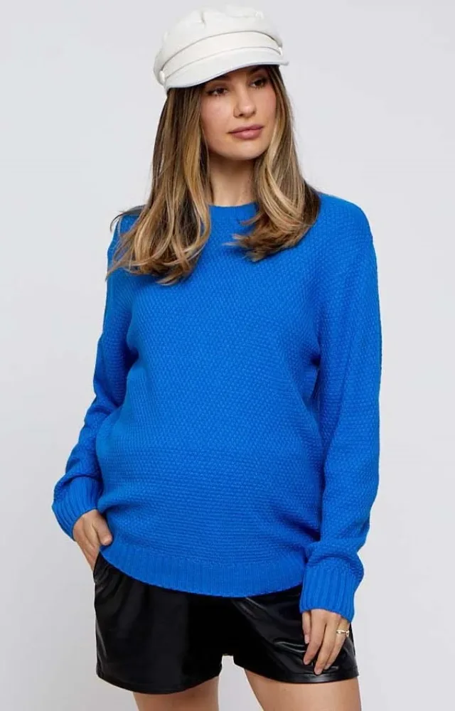 Blue Knit Pullover Maternity Sweater