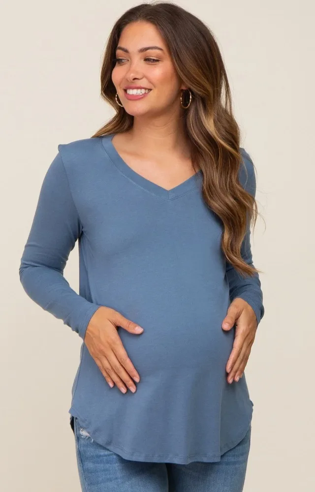 Blue Long Sleeve Maternity Top