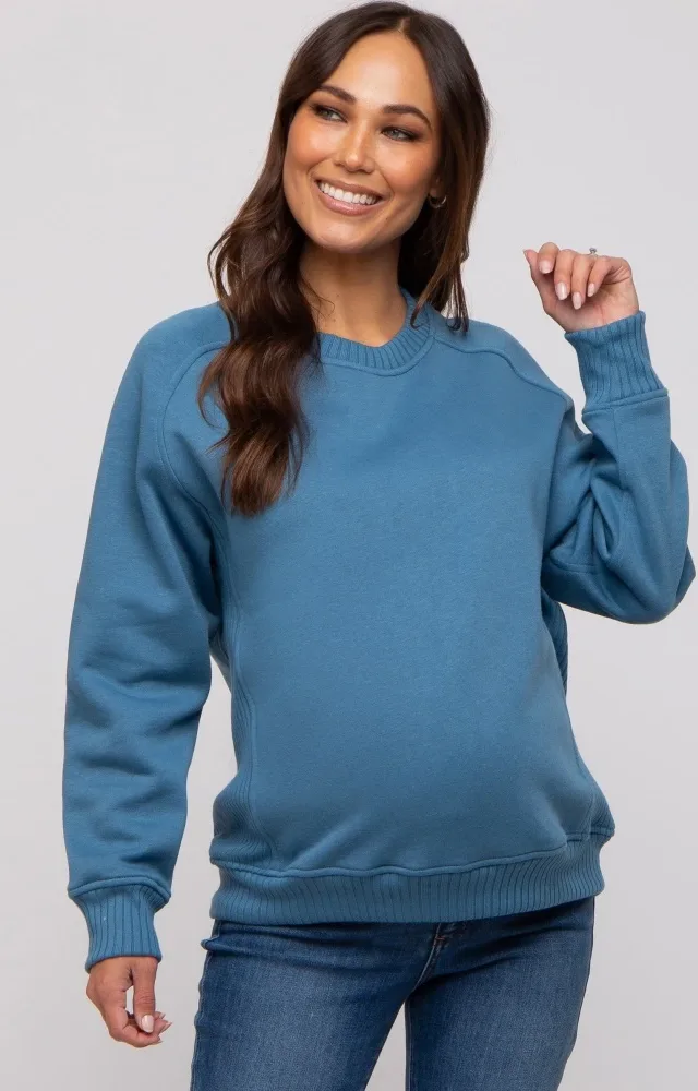 Blue Pullover Maternity Terry Crewneck