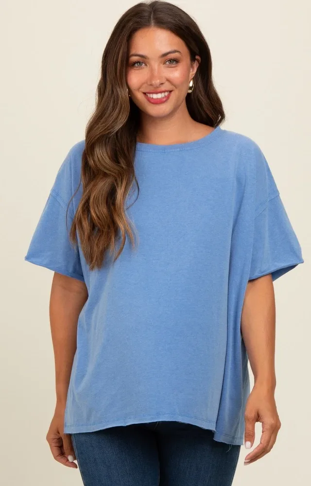 Blue Raw Rolled Hem Maternity Top