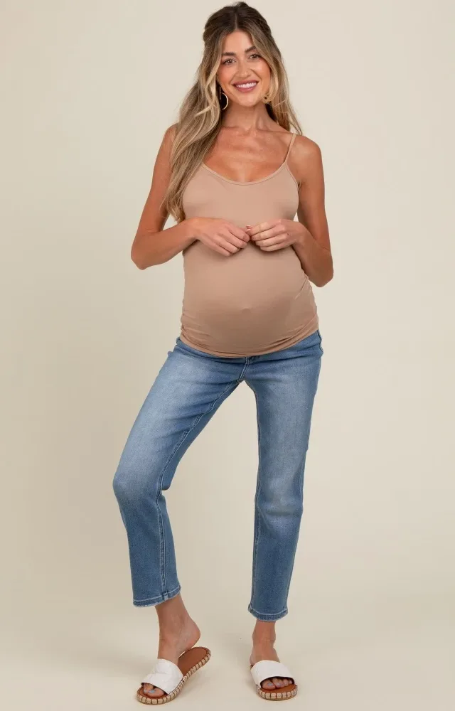 Blue Slim Straight Maternity Ankle Crop Jeans