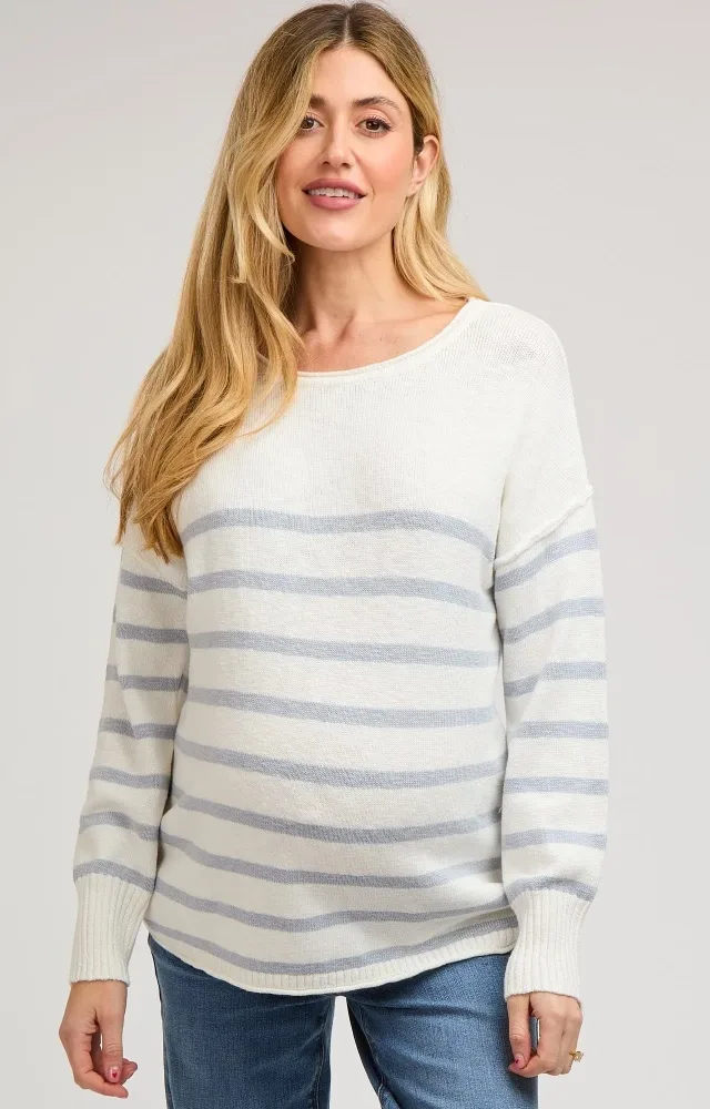 Blue Striped Cuff Maternity Sweater