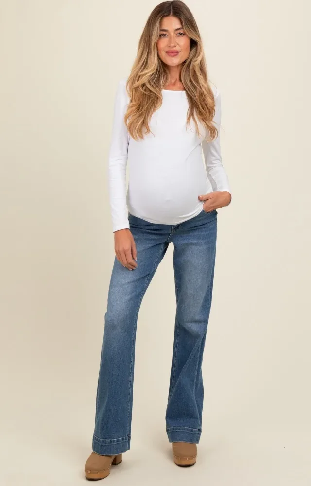 Blue Wide Hem Flare Maternity Jeans