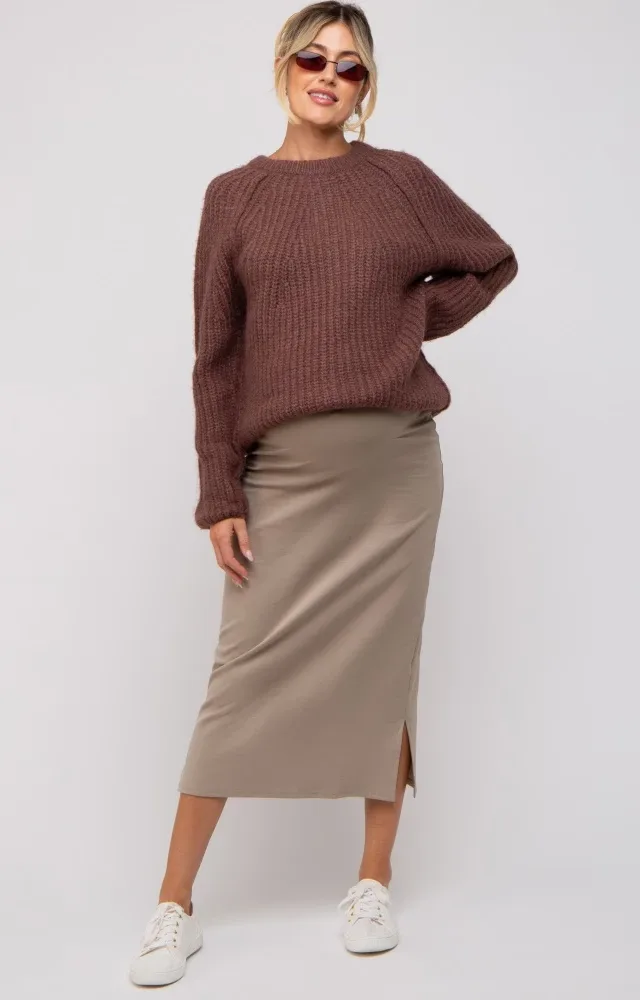 Brown Basic Chunky Knit Maternity Sweater