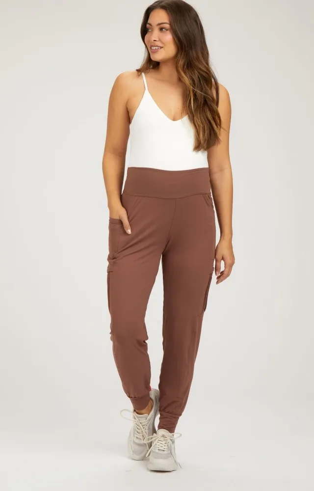 Brown Cargo Pocket Maternity Jogger Pants