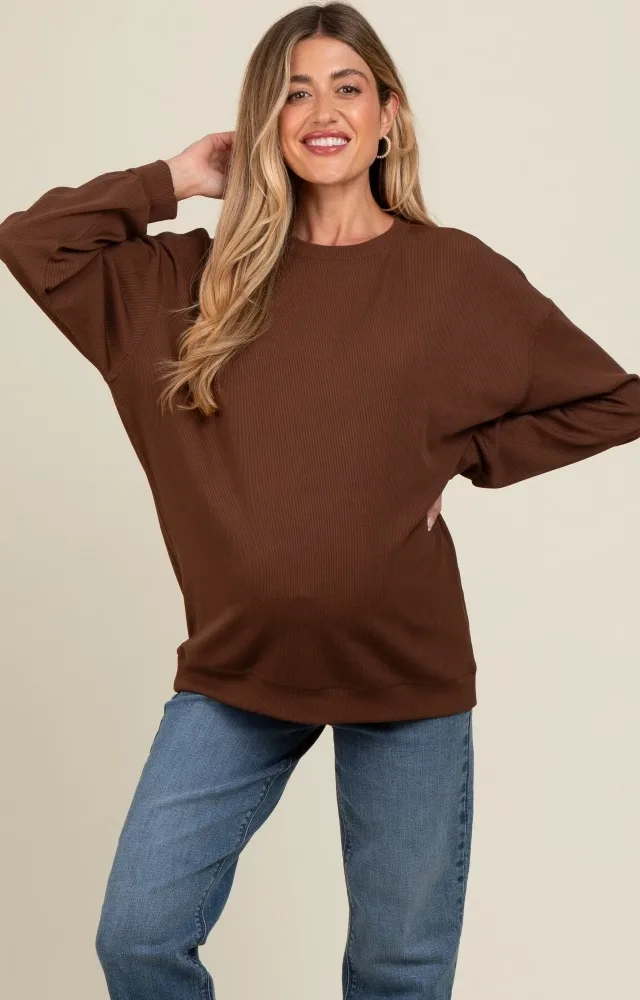 Brown Drop Shoulder Maternity Sweatshirt