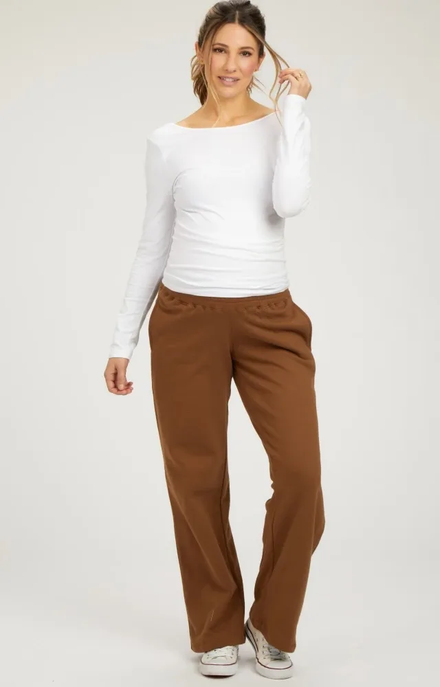 Brown Fleece Lined Maternity Lounge Pants