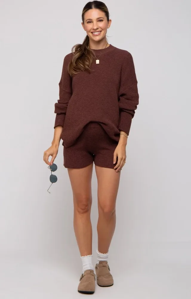 Brown Sweater And Short Maternity Set