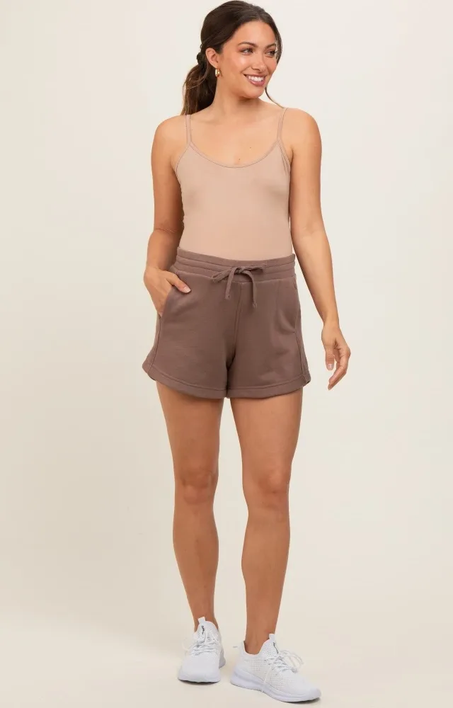 Brown Terry Maternity Shorts