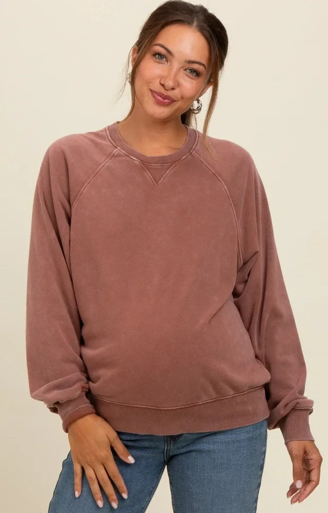 Brown Vintage Wash Relaxed Fit Maternity Sweatshirt