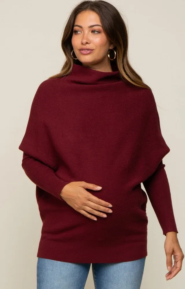 Burgundy Funnel Neck Maternity Sweater