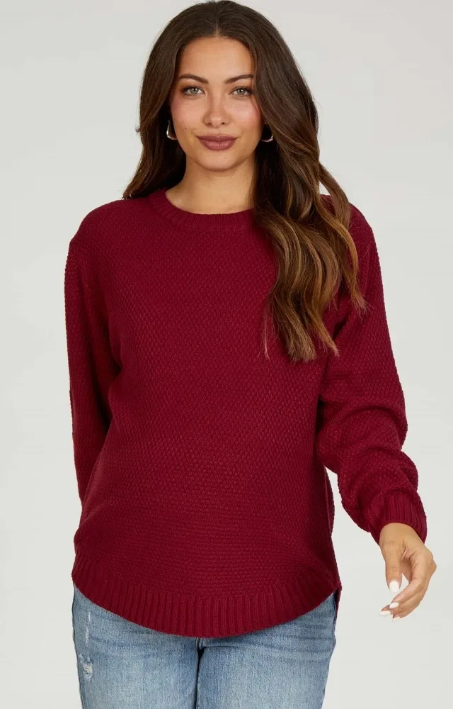 Burgundy Knit Pullover Maternity Sweater