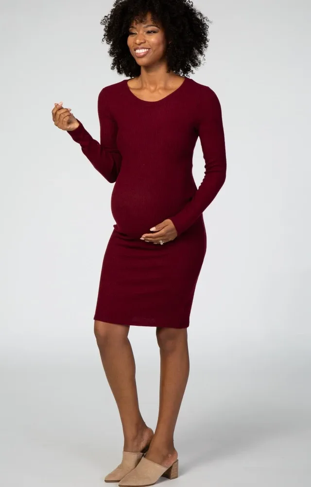 Burgundy Maternity Sweater Dress