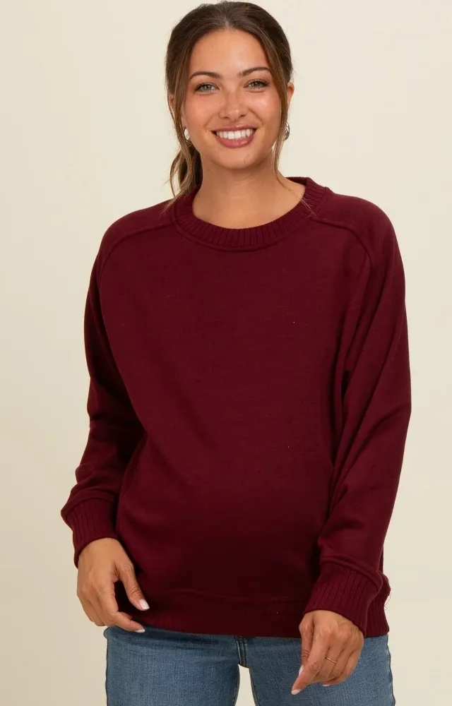 Burgundy Pullover Maternity Terry Crewneck