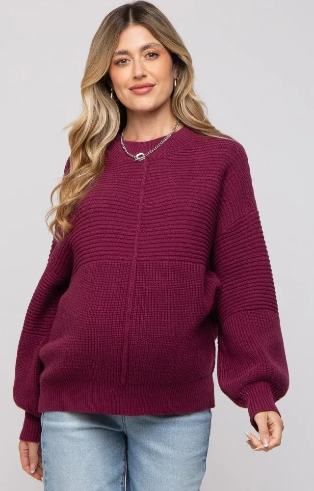 Burgundy Ribbed Maternity Sweater