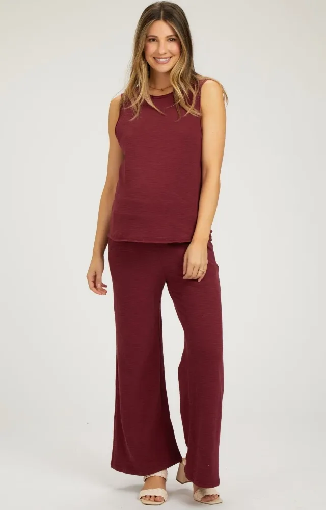 Burgundy Slub Knit Maternity Pants Set