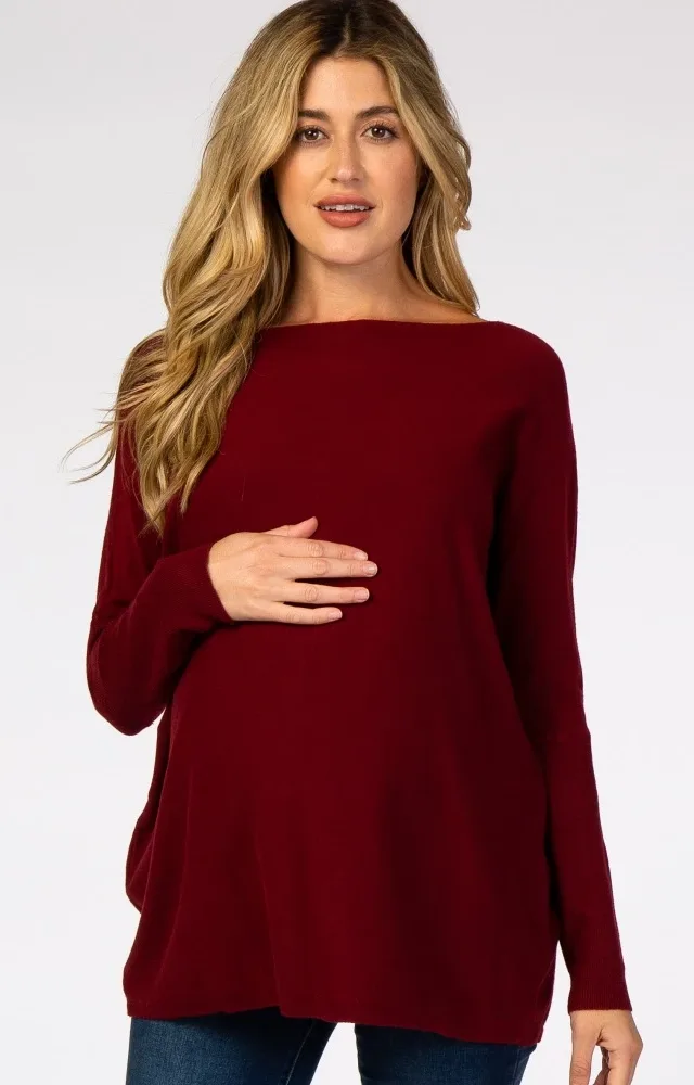 Burgundy Soft Knit Boatneck Maternity Sweater