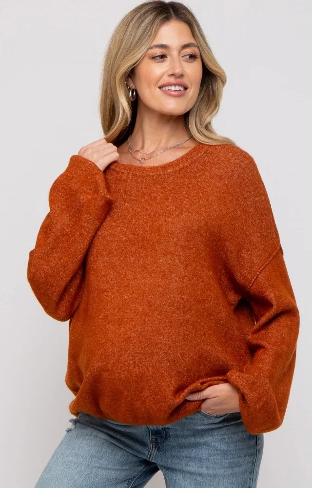 Camel Basic Drop Shoulder Maternity Sweater