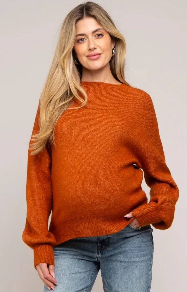 Camel Bubble Sleeve Maternity Sweater