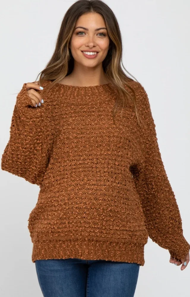 Camel Chunky Knit Maternity Sweater