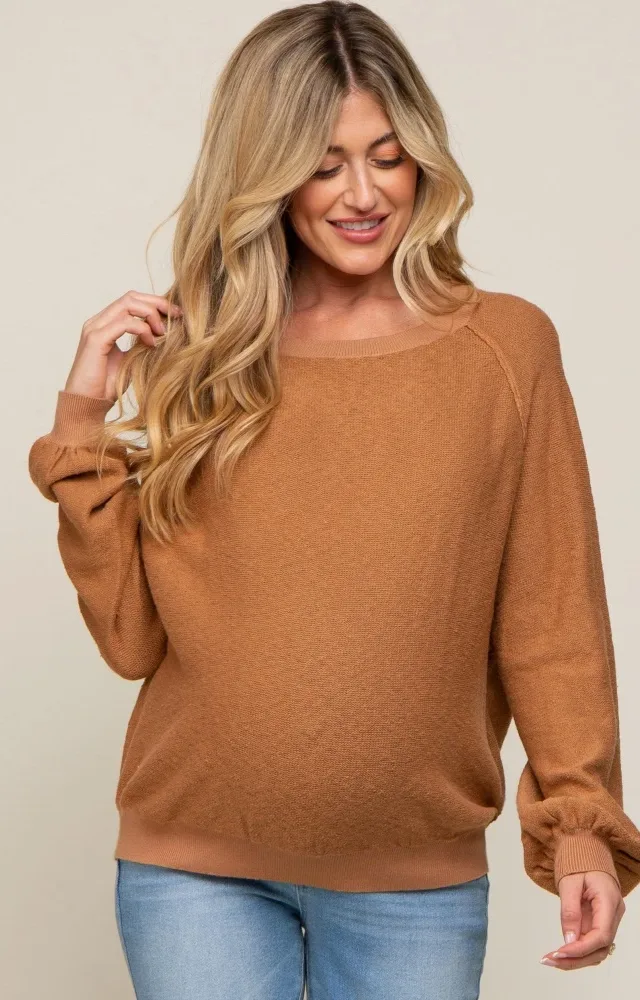 Camel Knit Long Sleeve Maternity Top