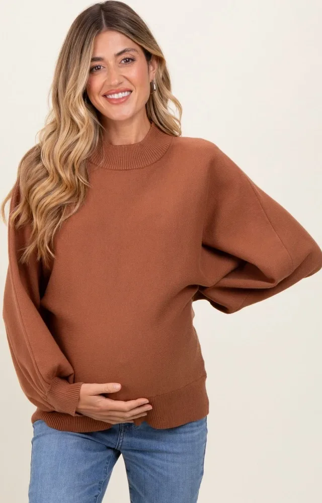 Camel Oversized Bubble Sleeve Maternity Sweater