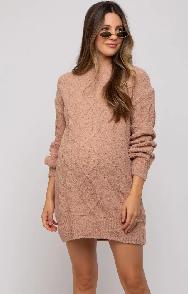 Camel Soft Knit Maternity Sweater Dress