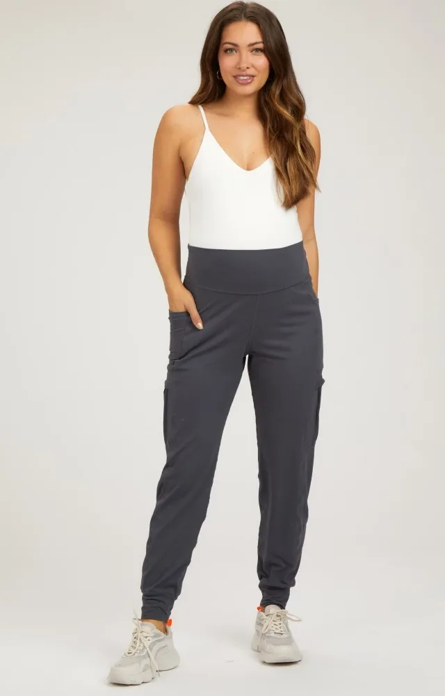 Charcoal Cargo Pocket Maternity Jogger Pants