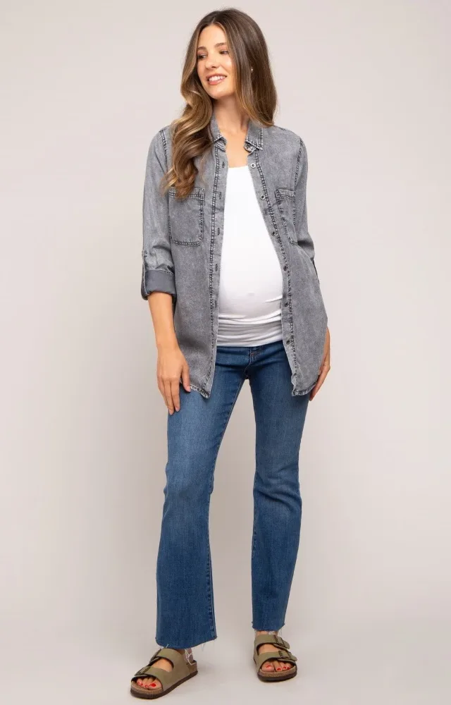 Charcoal Chambray Maternity Rolled Cuff Shirt