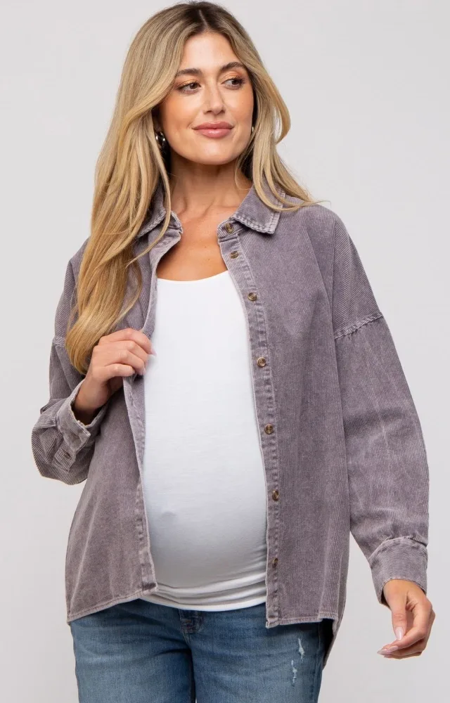 Charcoal Corduroy Button Up Maternity Top