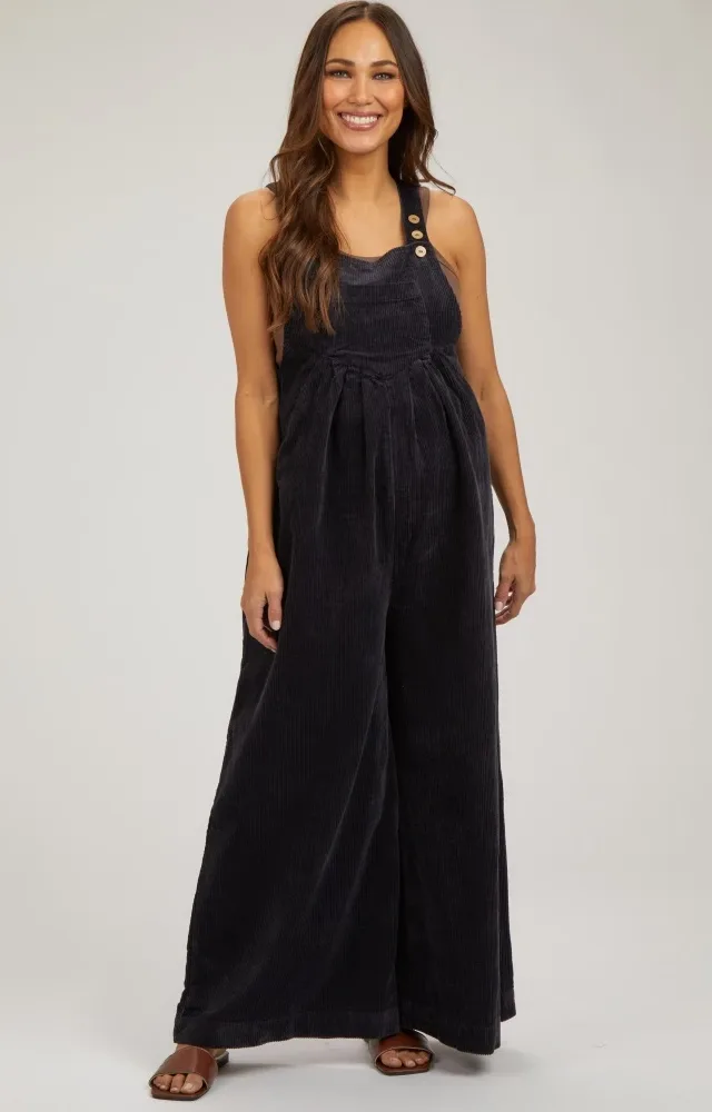 Charcoal Corduroy Maternity Wide Leg Overalls