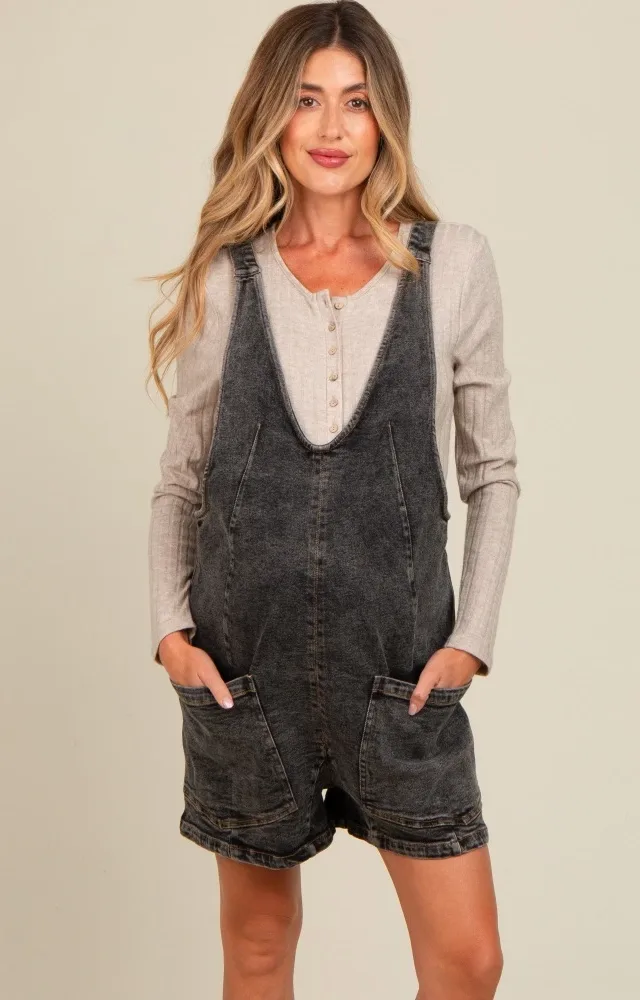 Charcoal Denim Scoop Neck Maternity Short Overall