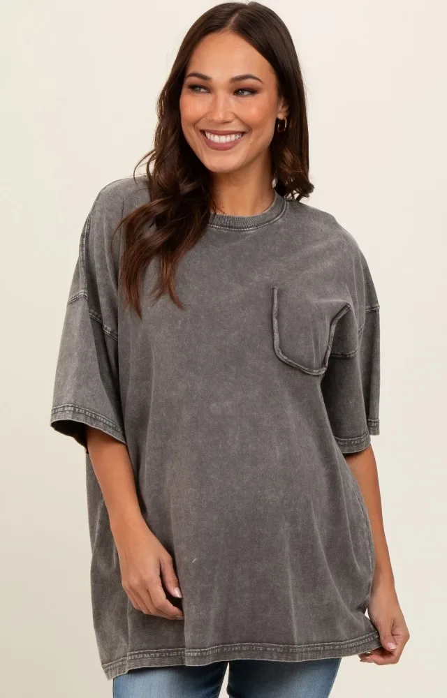 Charcoal Faded Wash Maternity Short Sleeve Top