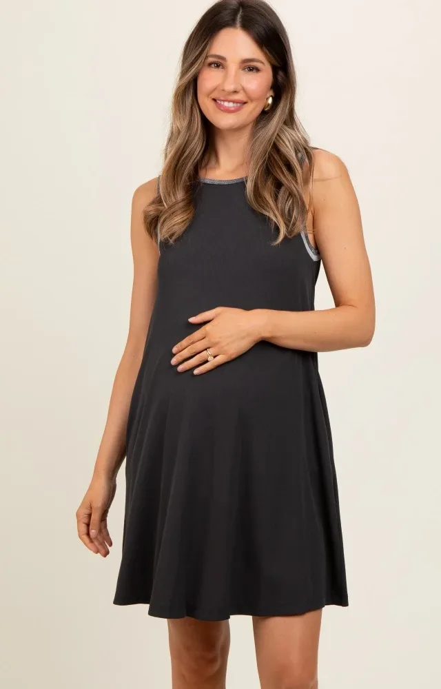 Charcoal Foil Detailed Maternity Dress