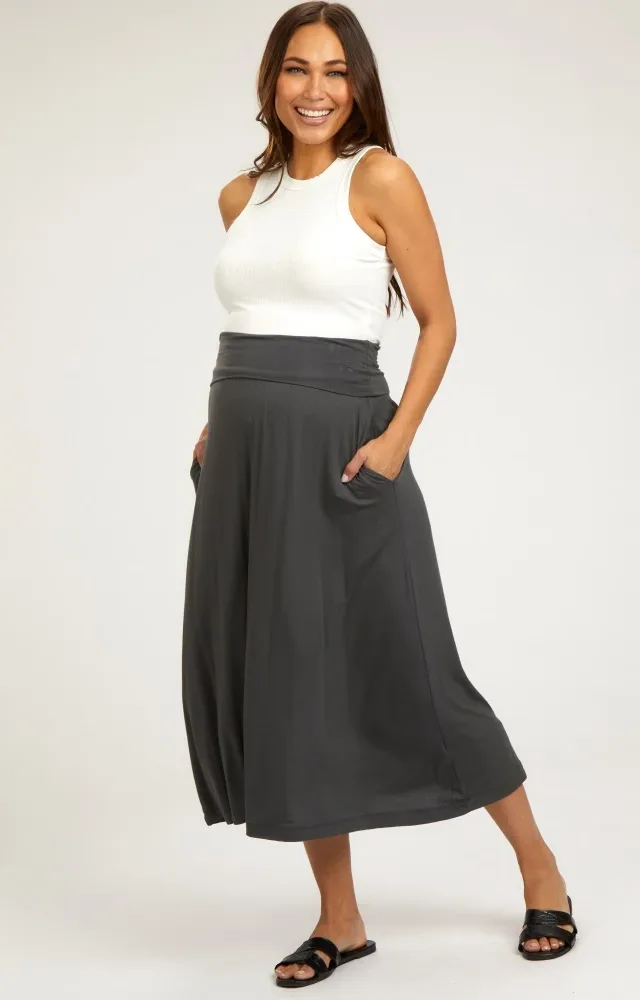 Charcoal Fold-Over Maternity Maxi Skirt