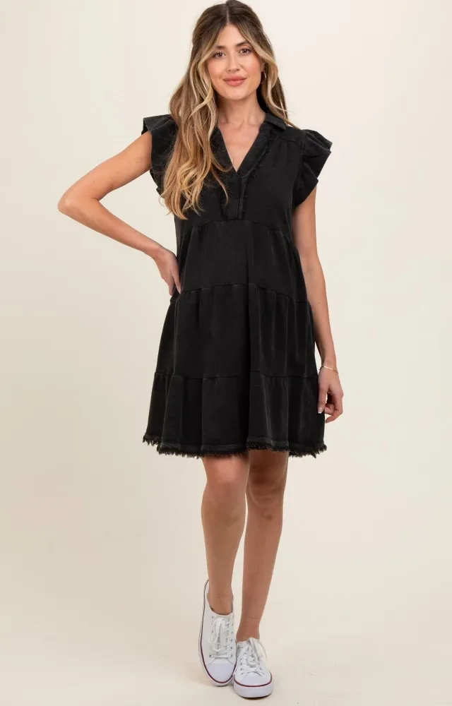 Charcoal French Terry Tiered Maternity Dress