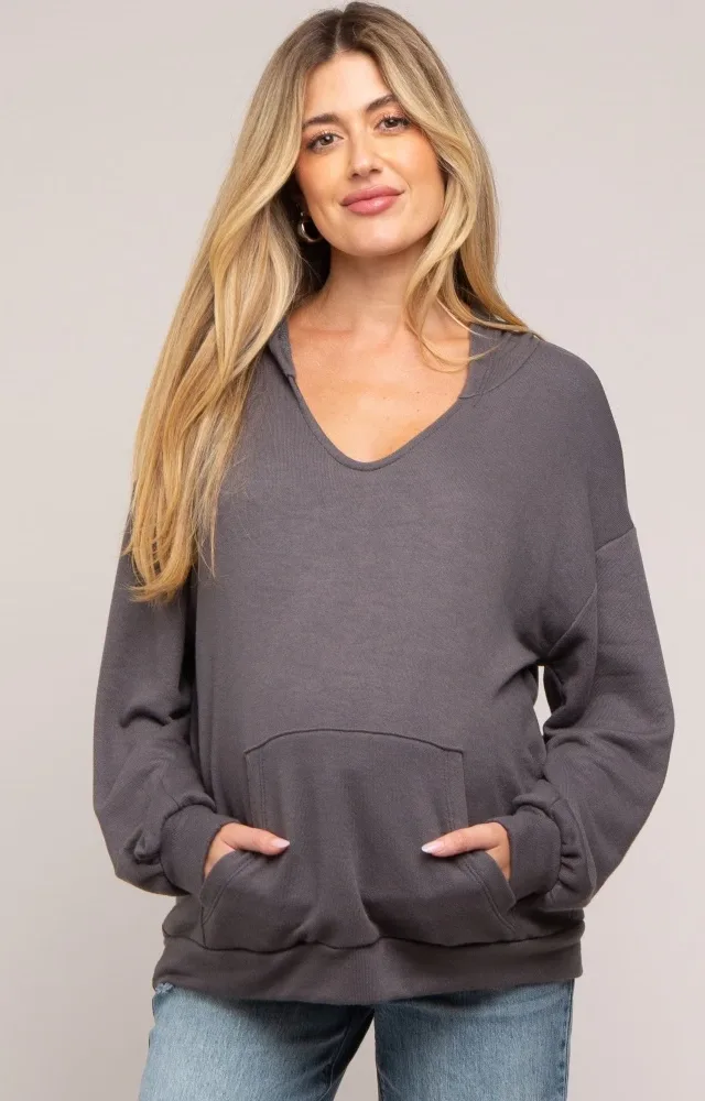 Charcoal Front Pocket Maternity Hoodie