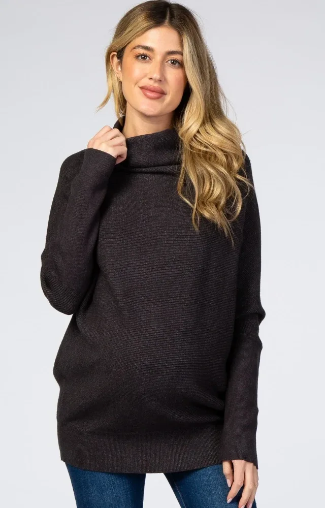 Charcoal Funnel Neck Maternity Sweater