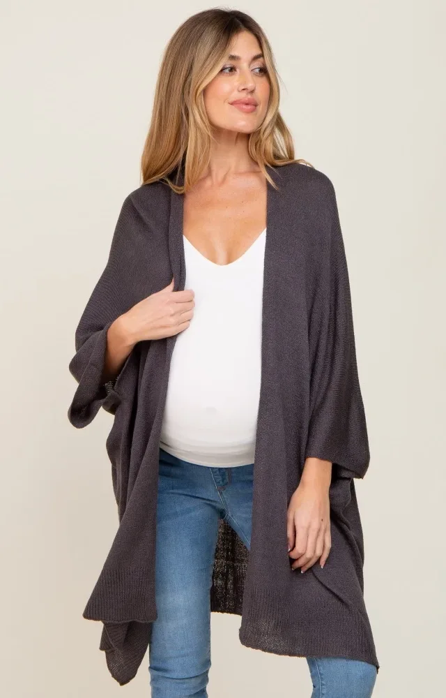 Charcoal Knit Open Front Maternity Cardigan