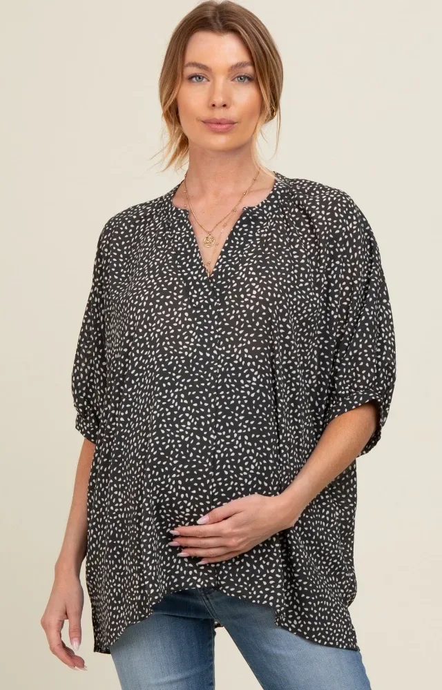 Charcoal Printed Dolman Sleeve Maternity Blouse