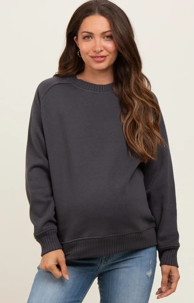 Charcoal Pullover Maternity Terry Crewneck