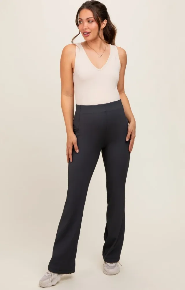 Charcoal Ribbed Maternity Flared Leggings