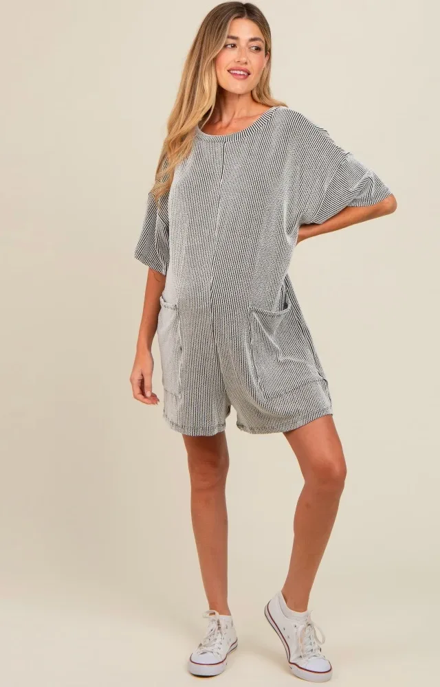 Charcoal Ribbed V-Back Maternity Romper