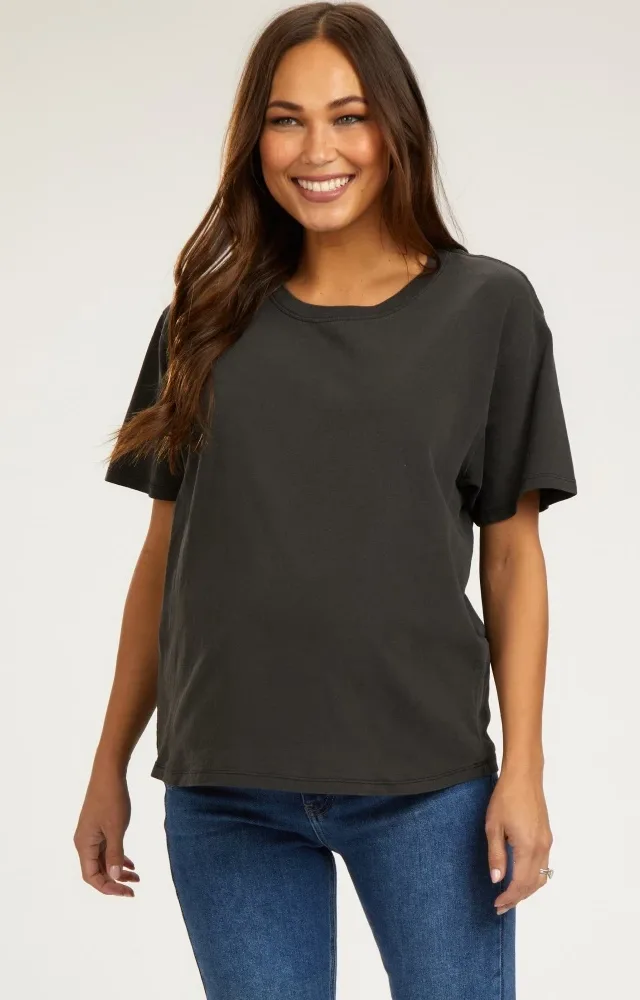 Charcoal Short Sleeve Maternity Top