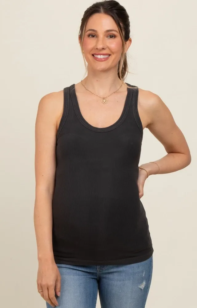 Charcoal Sleeveless Ribbed Maternity Top