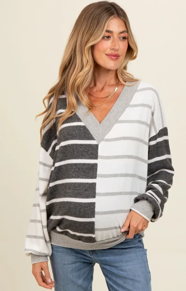 Charcoal Striped Colorblock V-Neck Maternity Sweater