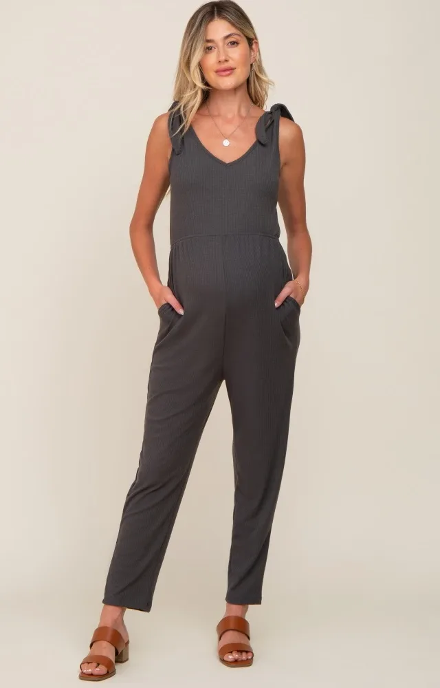 Charcoal Tie Strap Maternity Jumpsuit