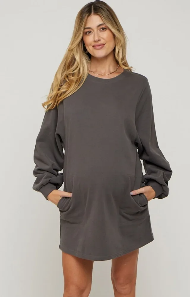 Charcoal Ultra Soft Maternity Sweatshirt Dress